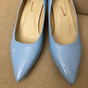 Blue patent leather heels